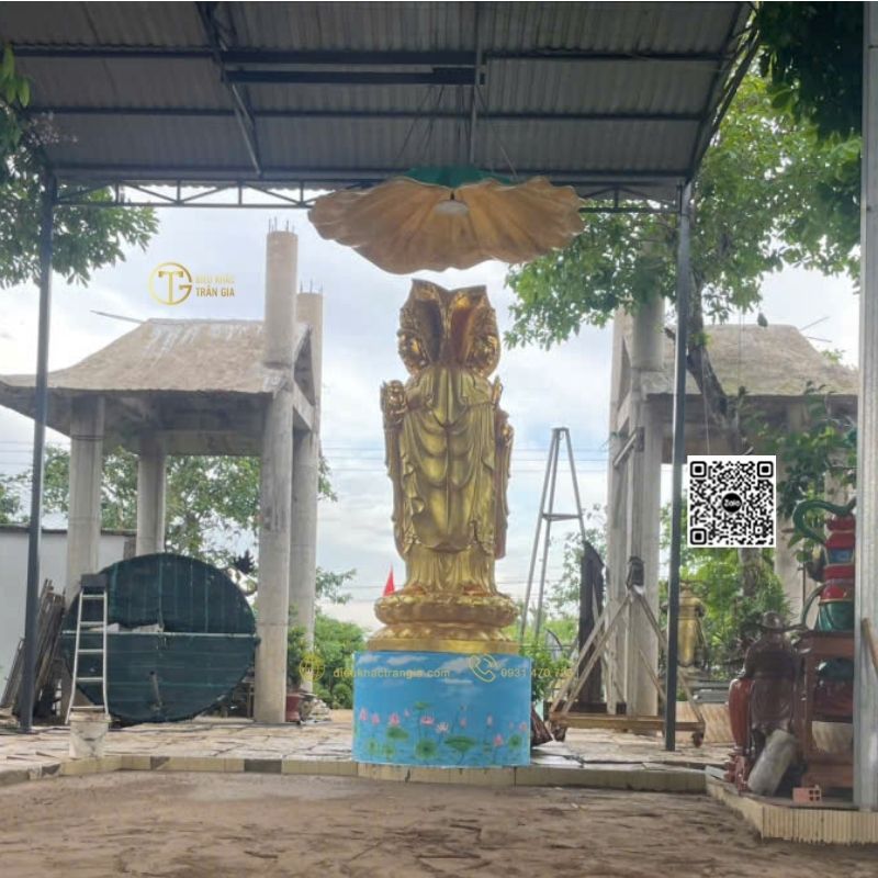 lắp đặt Lá sen che tượng Phật ngoài trời tại Trần Gia
