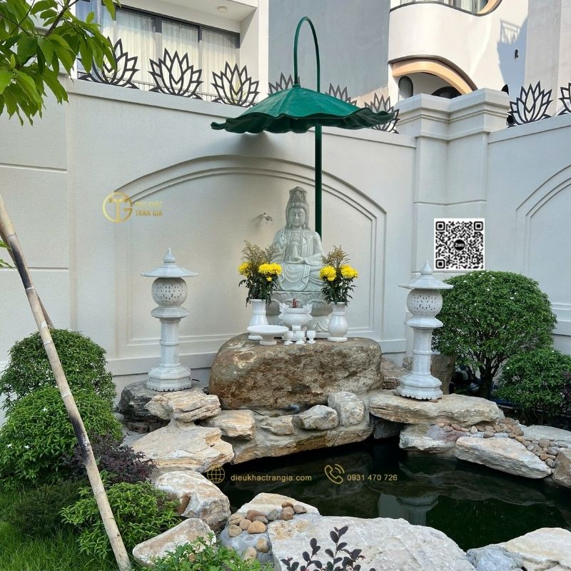 lắp đặt Lá sen che tượng Phật ngoài trời tại Trần Gia