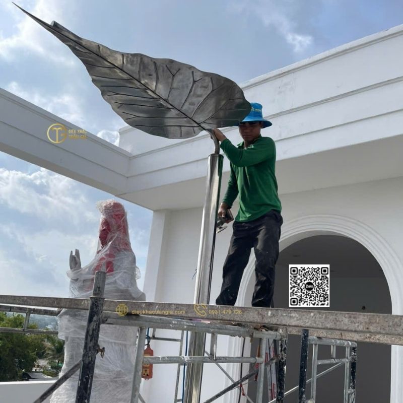 thi công lá bồ đề che tượng phật