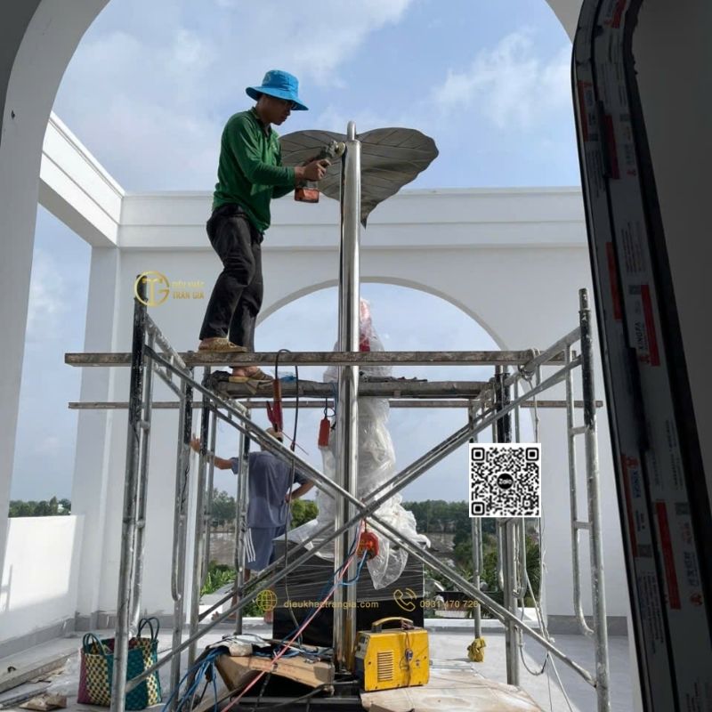 thi công lá bồ đề che tượng phật