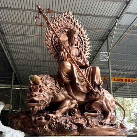 Tượng Địa Tang Bồ Tát cưỡi Đề Thính bằng đồng 120cm