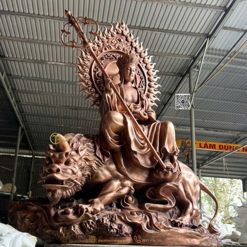 Tượng Địa Tang Bồ Tát cưỡi Đề Thính bằng đồng 120cm