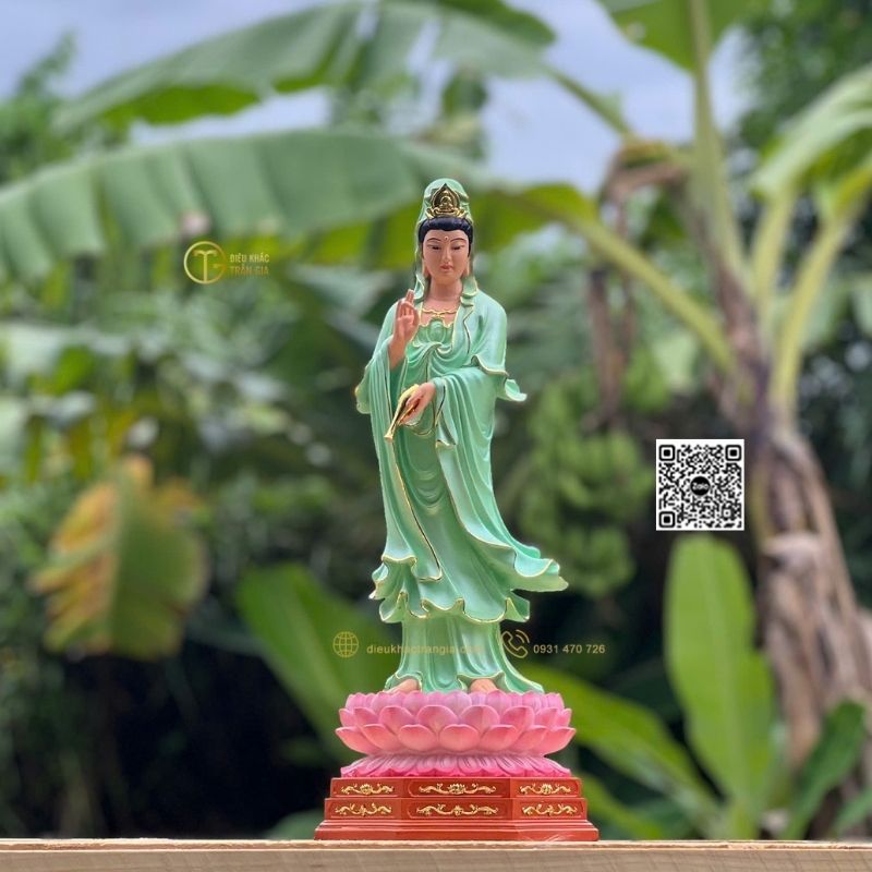 hình ảnh mẫu Tượng Phật Quan Âm Đứng Đài Sen 45cm tại xưởng Trần Gia