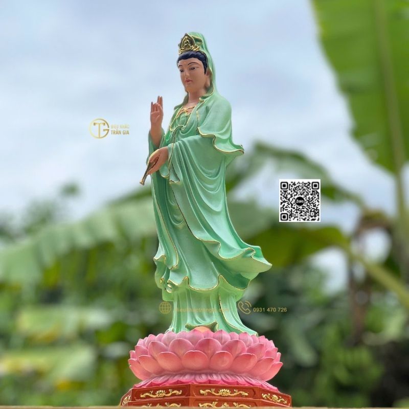 hình ảnh mẫu Tượng Phật Quan Âm Đứng Đài Sen 45cm tại xưởng Trần Gia