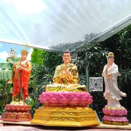 Bộ Tượng Ta Bà Tam Thánh Đứng Đài Sen 1m1