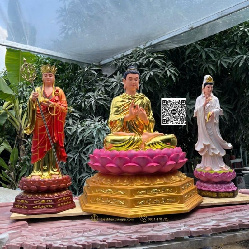 Hình ảnh mẫu Bộ Tượng Ta Bà Tam Thánh Đứng Đài Sen 1m1 tại Trần Gia