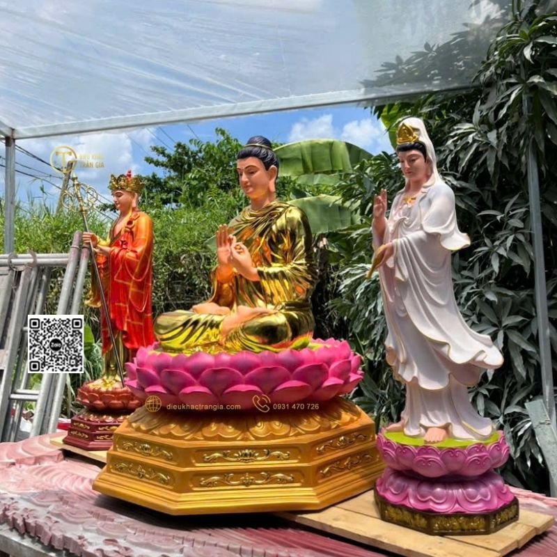 Hình ảnh mẫu Bộ Tượng Ta Bà Tam Thánh Đứng Đài Sen 1m1 tại Trần Gia