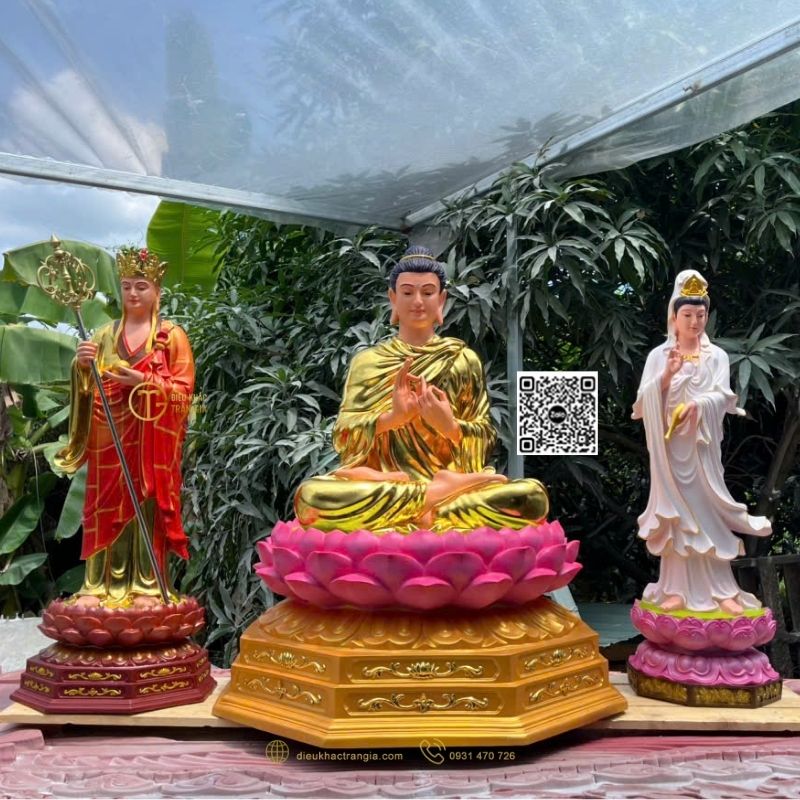 Hình ảnh mẫu Bộ Tượng Ta Bà Tam Thánh Đứng Đài Sen 1m1 tại Trần Gia