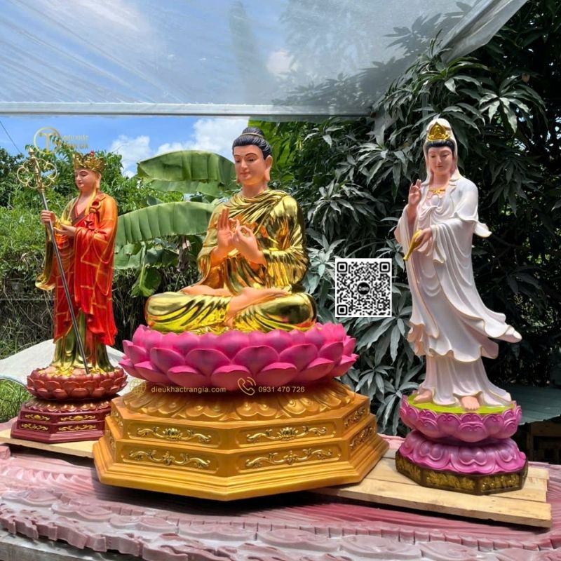 Hình ảnh mẫu Bộ Tượng Ta Bà Tam Thánh Đứng Đài Sen 1m1 tại Trần Gia
