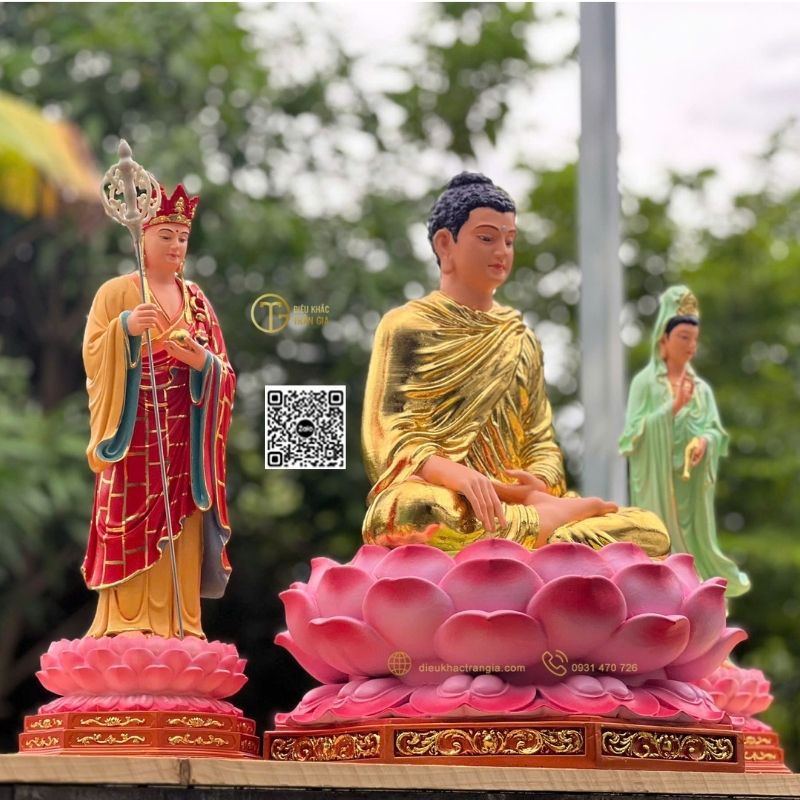 hình ảnh tượng Ta Bà Tam Thánh Nhựa Composite 50cm tại xưởng Trần Gia