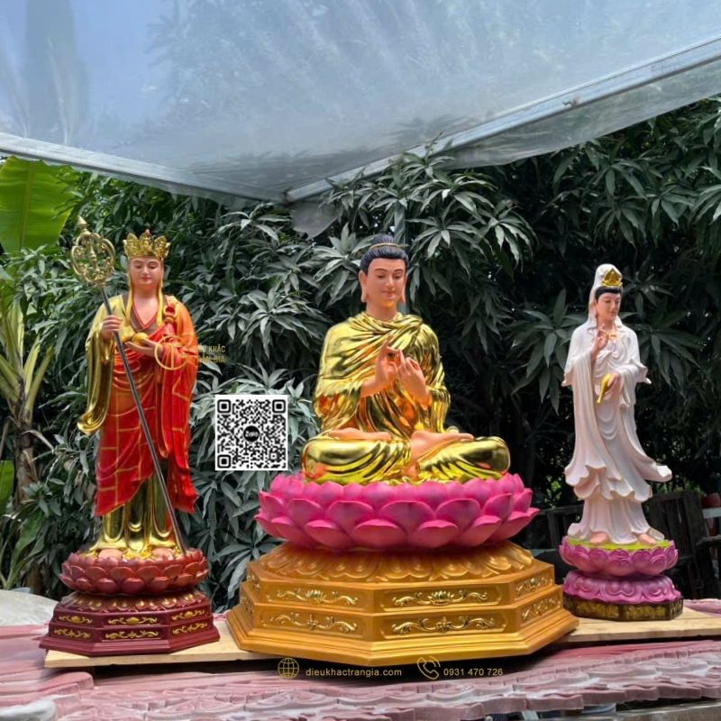 Hình ảnh mẫu Bộ Tượng Ta Bà Tam Thánh Đứng Đài Sen 1m1 tại Trần Gia