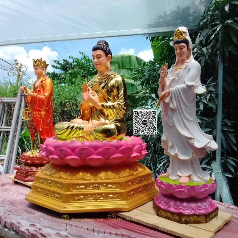 Hình ảnh mẫu Bộ Tượng Ta Bà Tam Thánh Đứng Đài Sen 1m1 tại Trần Gia