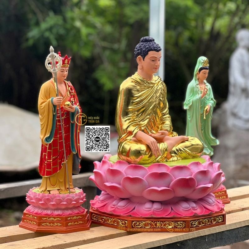 hình ảnh tượng Ta Bà Tam Thánh Nhựa Composite 50cm tại xưởng Trần Gia