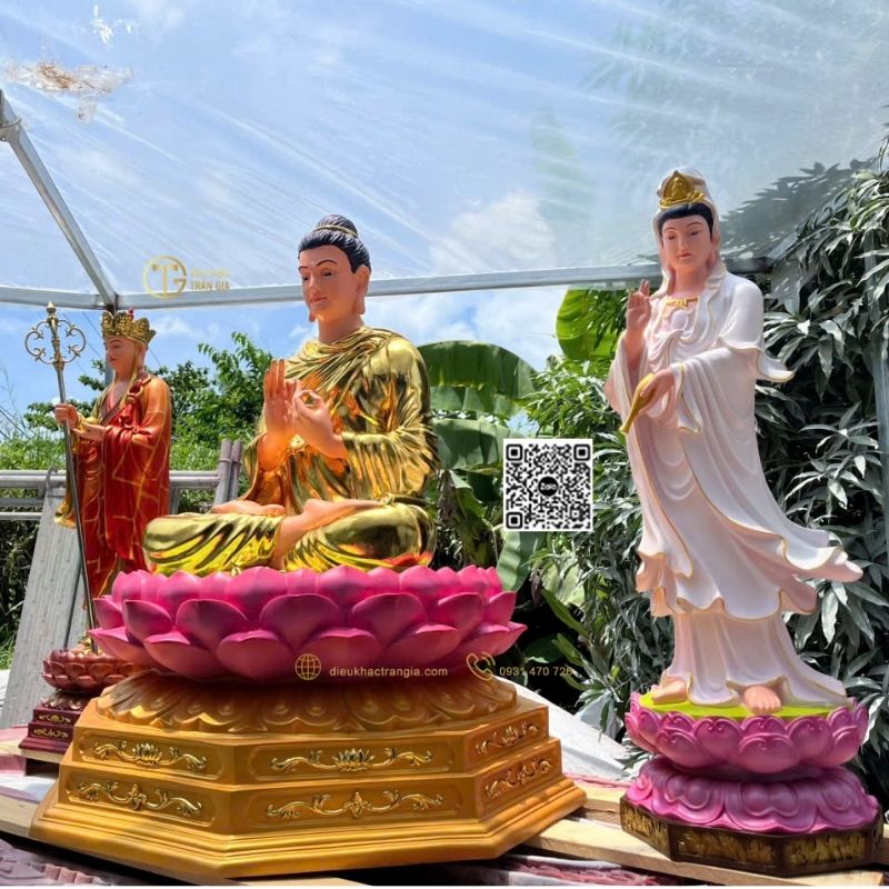 Hình ảnh mẫu Bộ Tượng Ta Bà Tam Thánh Đứng Đài Sen 1m1 tại Trần Gia