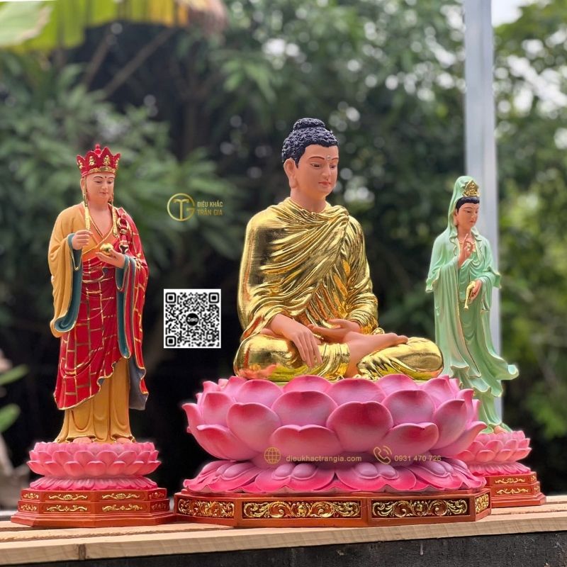 hình ảnh tượng Ta Bà Tam Thánh Nhựa Composite 50cm tại xưởng Trần Gia