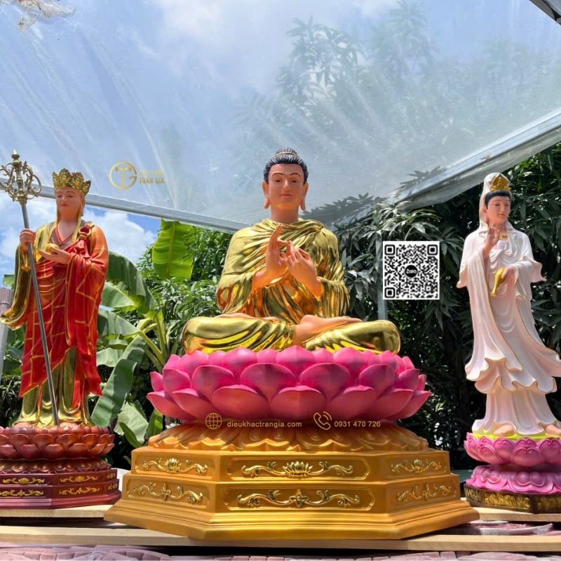 Hình ảnh mẫu Bộ Tượng Ta Bà Tam Thánh Đứng Đài Sen 1m1 tại Trần Gia