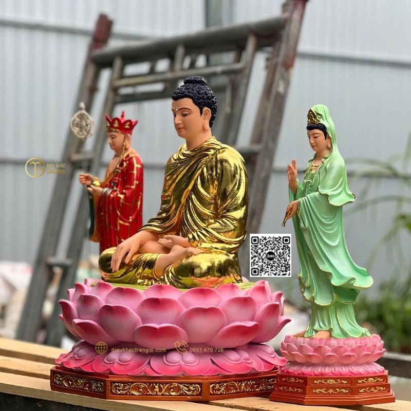 hình ảnh tượng Ta Bà Tam Thánh Nhựa Composite 50cm tại xưởng Trần Gia