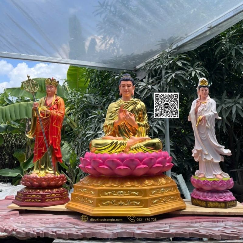 Hình ảnh mẫu Bộ Tượng Ta Bà Tam Thánh Đứng Đài Sen 1m1 tại Trần Gia