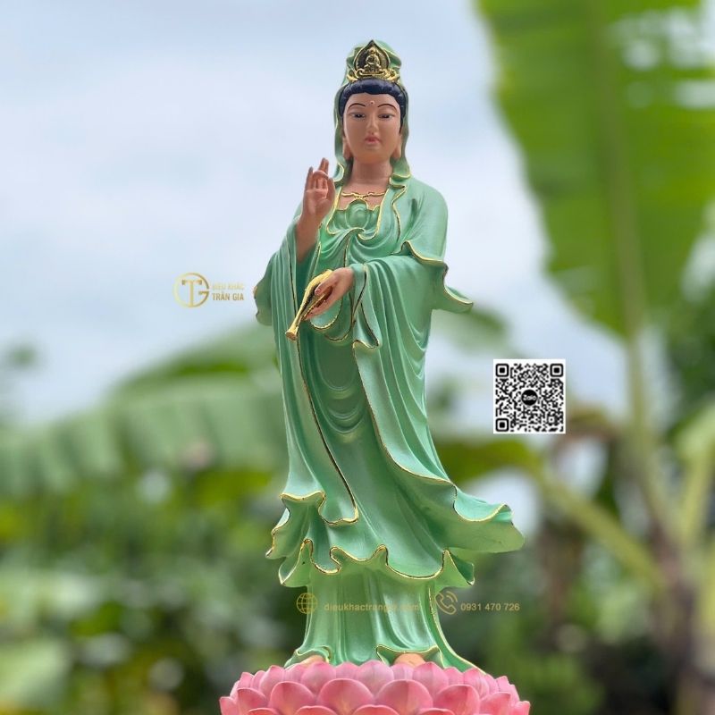hình ảnh mẫu Tượng Phật Quan Âm Đứng Đài Sen 45cm tại xưởng Trần Gia