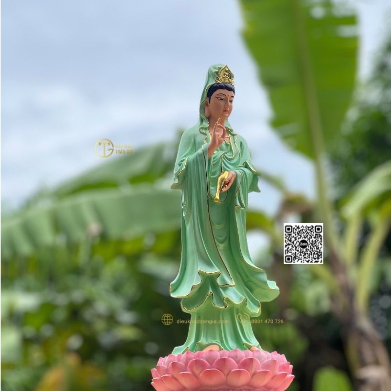 hình ảnh mẫu Tượng Phật Quan Âm Đứng Đài Sen 45cm tại xưởng Trần Gia