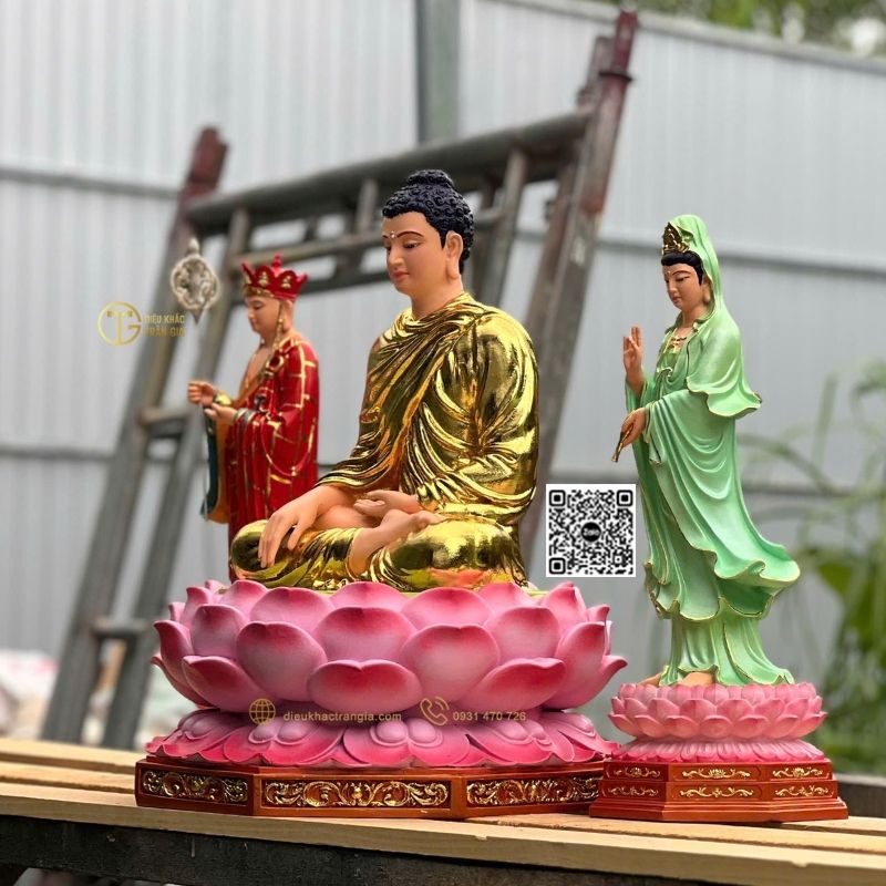 hình ảnh tượng Ta Bà Tam Thánh Nhựa Composite 50cm tại xưởng Trần Gia