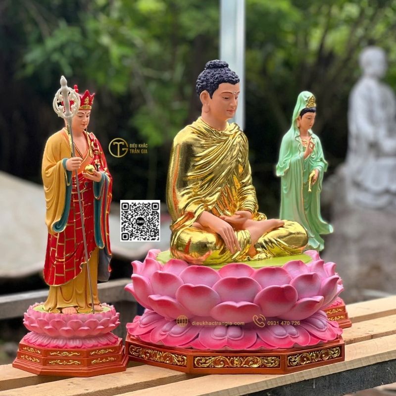 hình ảnh tượng Ta Bà Tam Thánh Nhựa Composite 50cm tại xưởng Trần Gia