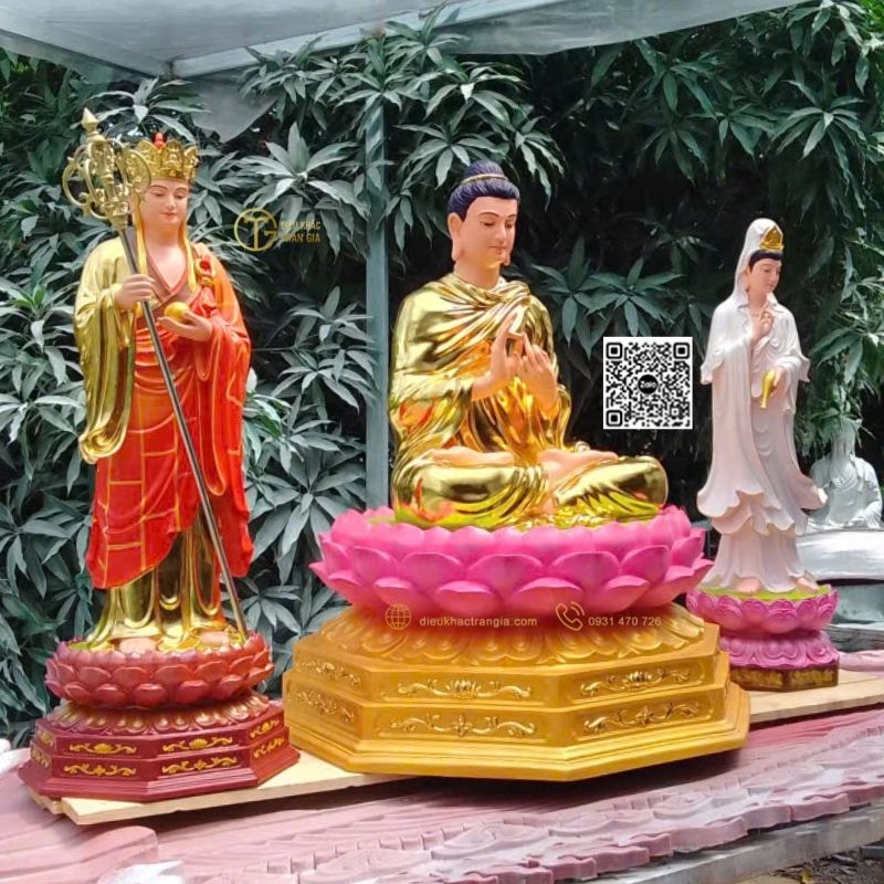 Hình ảnh mẫu Bộ Tượng Ta Bà Tam Thánh Đứng Đài Sen 1m1 tại Trần Gia