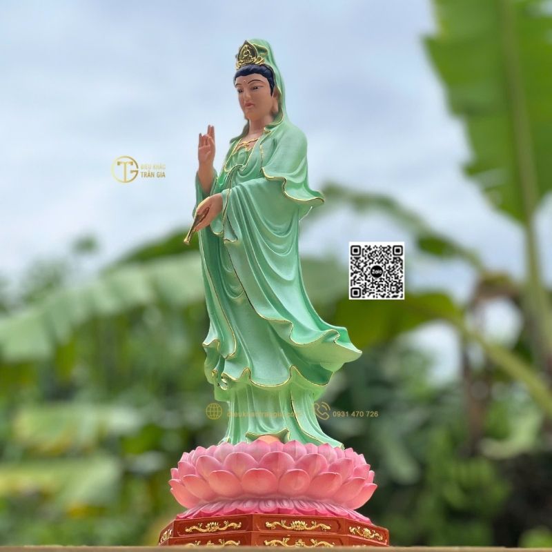 hình ảnh mẫu Tượng Phật Quan Âm Đứng Đài Sen 45cm tại xưởng Trần Gia
